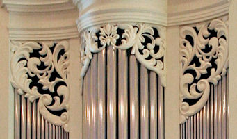 Carved ornament in pipe shades for the Fritts organ at Princeton Theological Seminary, NJ